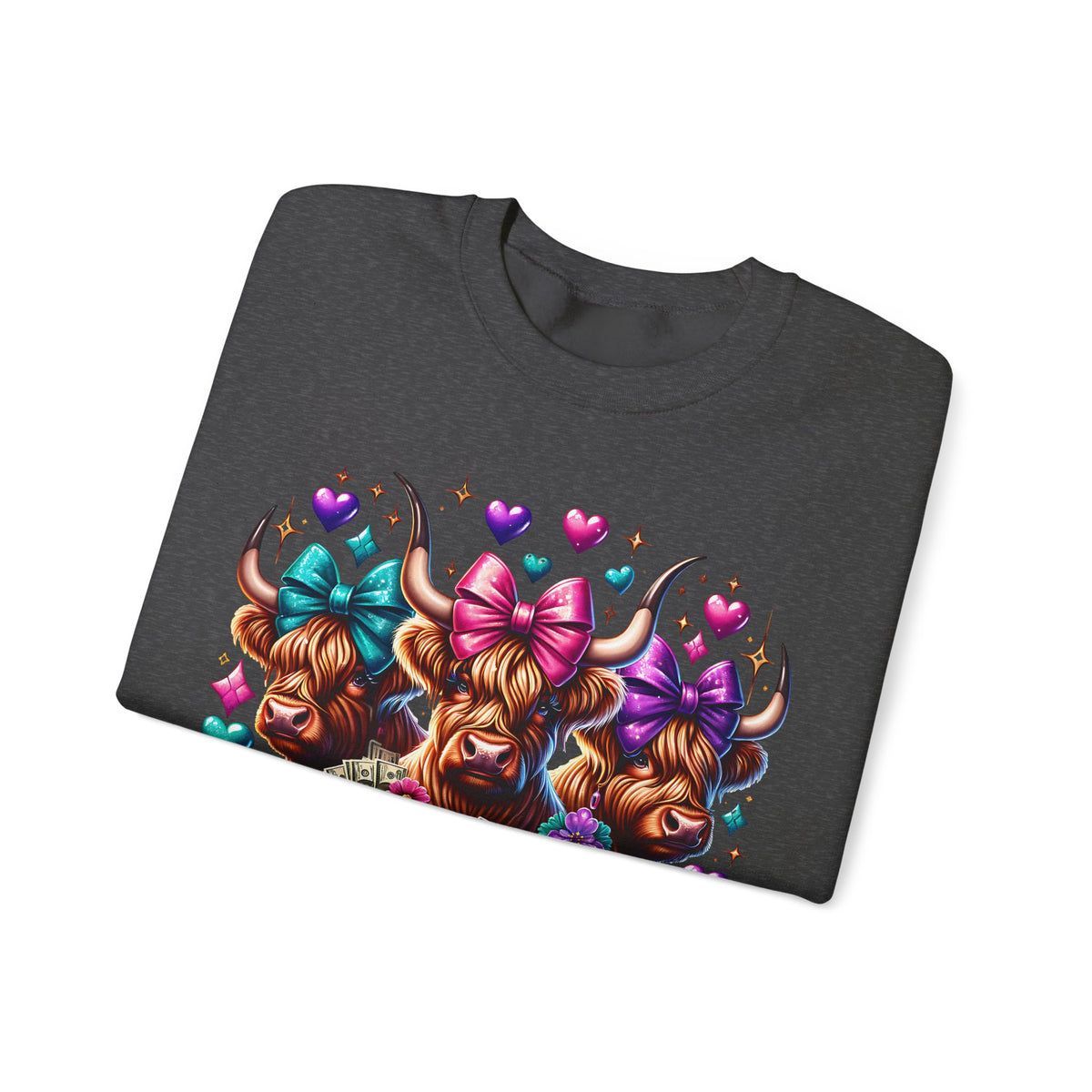Cute Highland Cows Bingo Squad – Gildan Heavy Blend | Trendy Women’s Soft Sweatshirt. Direct to Garment. Printed & Shipped in the USA. Unisex Sizes.