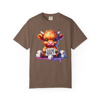 Sugar Addict Highland Cow - Comfort Colors | Trendy Women's T-Shirt. Direct to Garment. Printed & Shipped in the USA. Unisex Sizes.