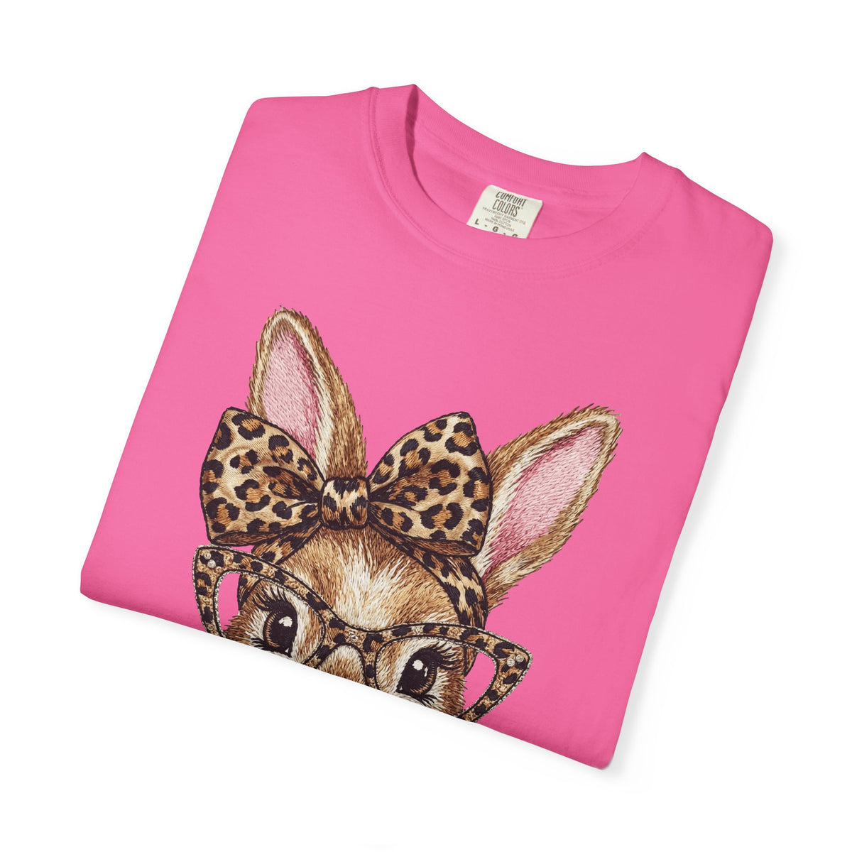 Bunny with Leopard Bow and Glasses - Comfort Colors | Trendy Women's T-Shirt. Direct to Garment. Printed & Shipped in the USA. Unisex Sizes.