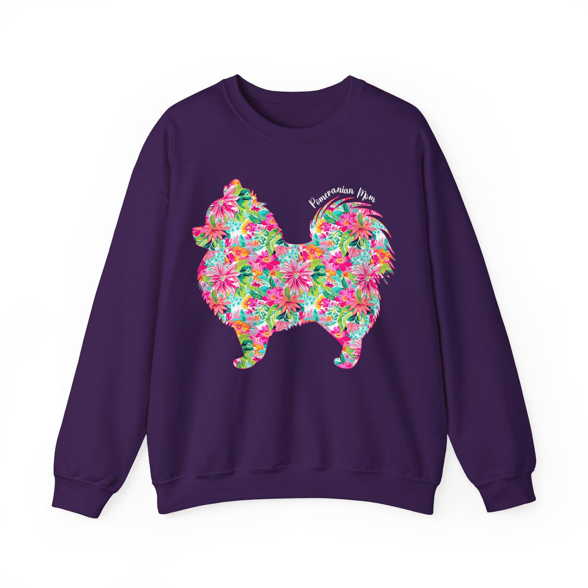 Pomeranian Mom, Floral – Gildan Heavy Blend | Trendy Women’s Soft Sweatshirt. Direct to Garment. Printed & Shipped in the USA. Unisex Sizes.