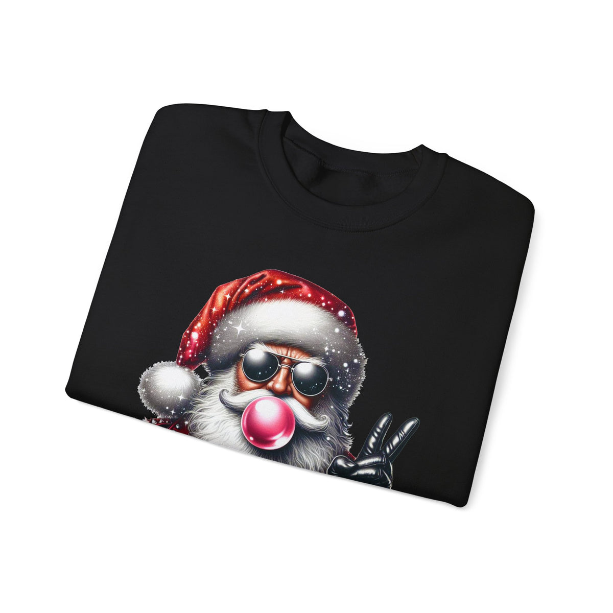 Biker Santa Leather Jacket Bubblegum – Gildan Heavy Blend | Trendy Women’s and Men's Soft Sweatshirt. Direct to Garment. Printed & Shipped in the USA. Unisex Sizes.