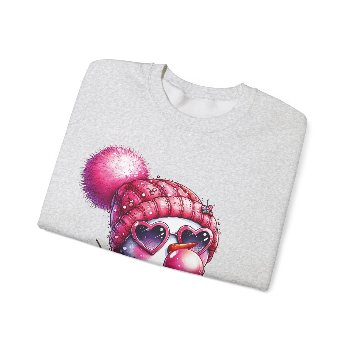 Pink Girly Snowman with Heart Sunglasses and Bubblegum Winter – Gildan Heavy Blend | Trendy Women’s Soft Sweatshirt. Direct to Garment. Printed & Shipped in the USA. Unisex Sizes.