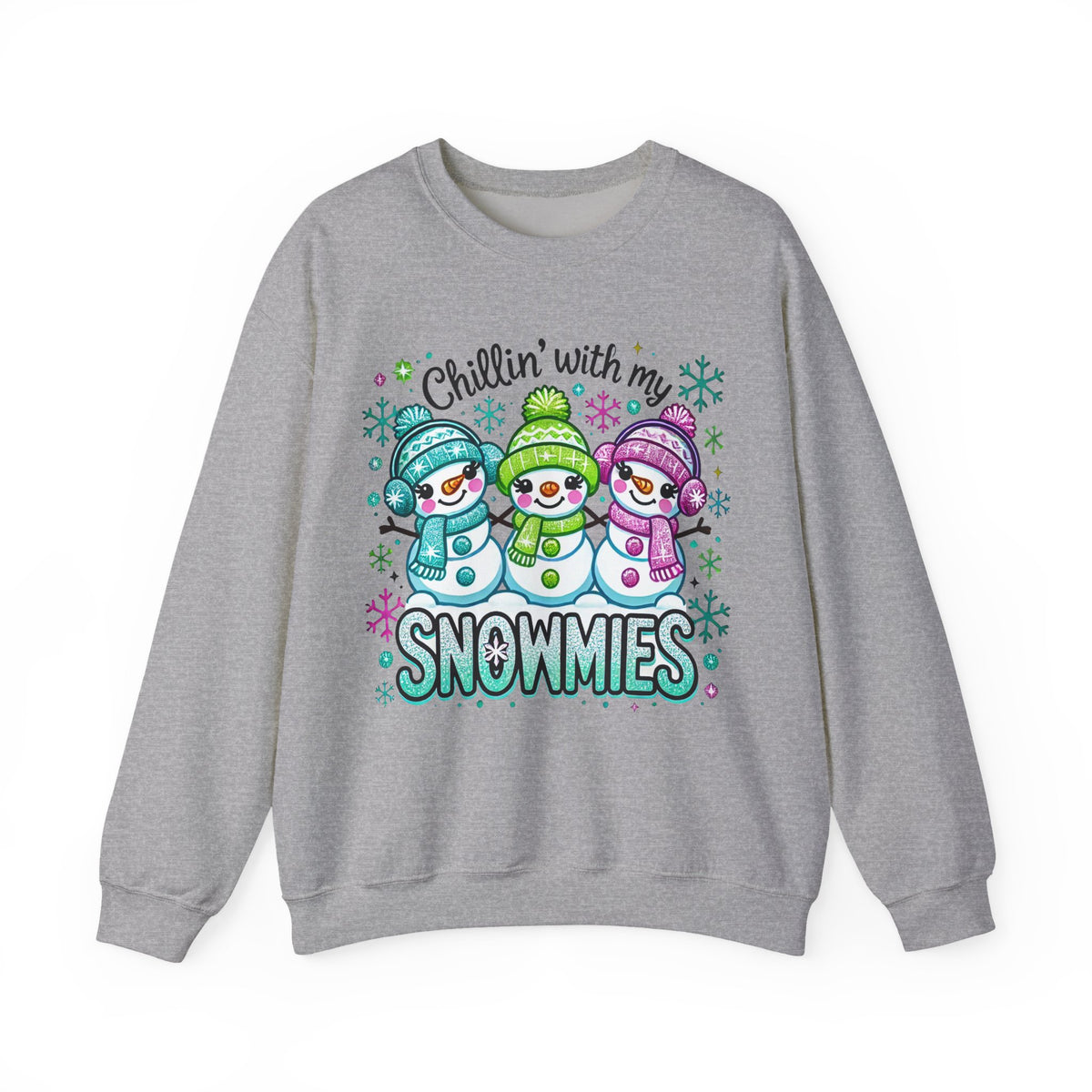 Chillin' With My Snowmies, Winter Snowman – Gildan Heavy Blend | Trendy Women’s Soft Sweatshirt. Direct to Garment. Printed & Shipped in the USA. Unisex Sizes.