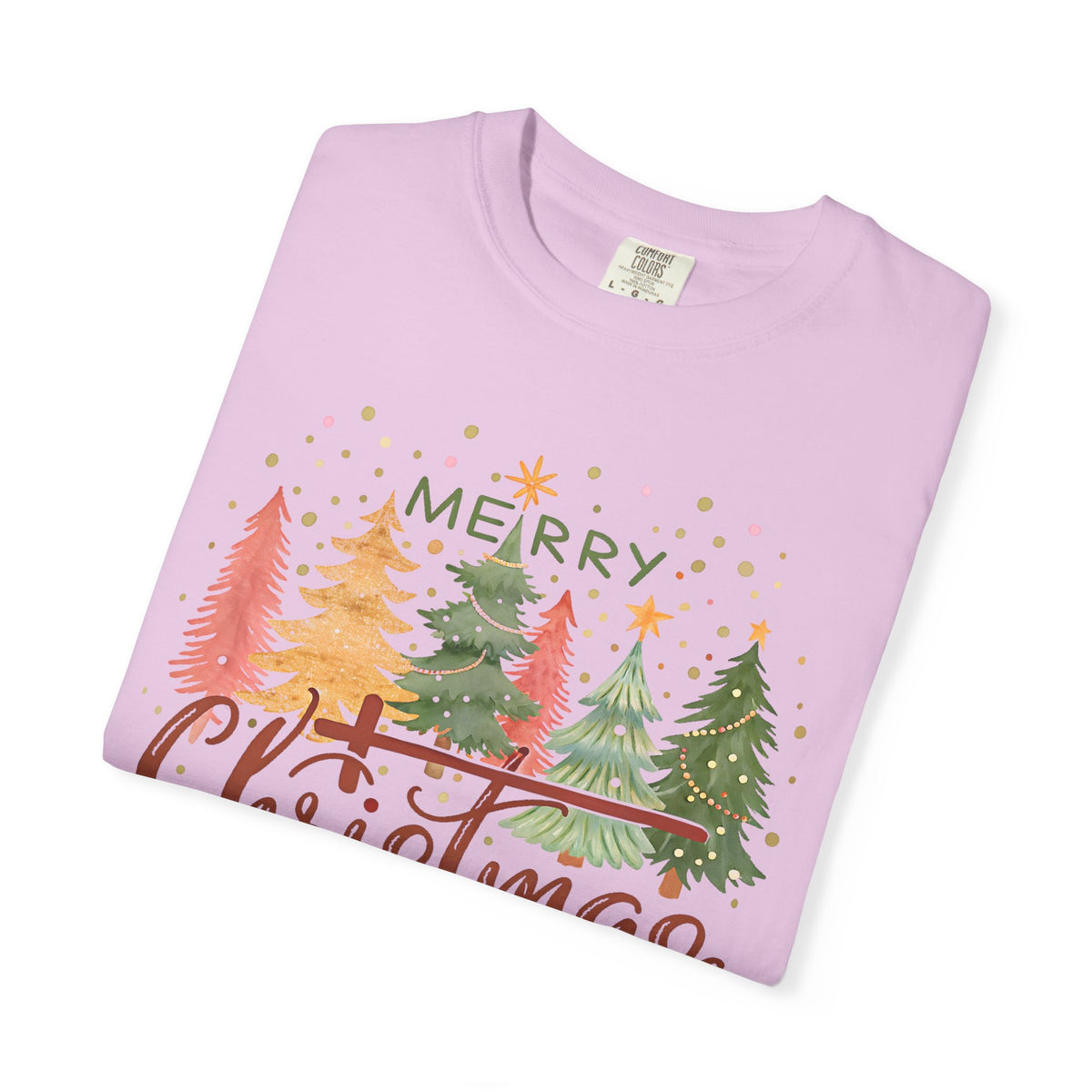 Merry ChrisTmas - Christian Faith - Comfort Colors | Trendy Women's T-Shirt. Direct to Garment. Printed & Shipped in the USA. Unisex Sizes.