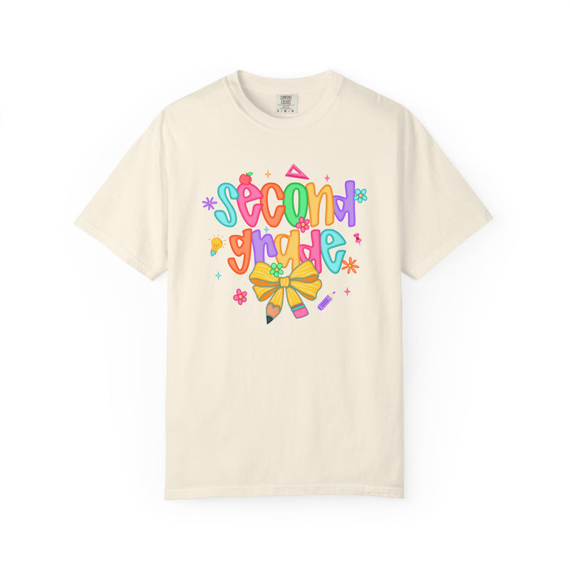 Coquette Second Grade Pencil Bow - Comfort Colors | Trendy Women's T-Shirt. Direct to Garment. Printed & Shipped in the USA. Unisex Sizes.