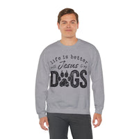 Life is Better With Jesus and My Dogs – Gildan Heavy Blend | Trendy Women’s and Men's Soft Sweatshirt. Direct to Garment. Printed & Shipped in the USA. Unisex Sizes.