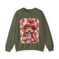 Highland Cow Be Mine, Red Checkered – Gildan Heavy Blend | Trendy Women’s Soft Sweatshirt. Direct to Garment. Printed & Shipped in the USA. Unisex Sizes.