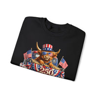 Patriotic Highland, America's 250th Birthday – Gildan Heavy Blend | Trendy Women’s and Men's Soft Sweatshirt. Direct to Garment. Printed & Shipped in the USA. Unisex Sizes.