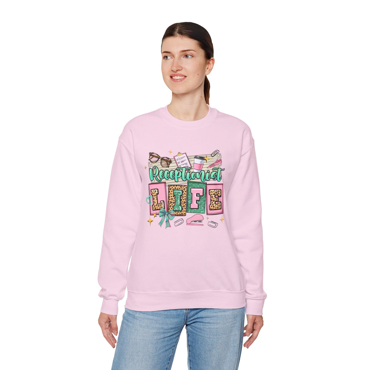 Receptionist Life – Gildan Heavy Blend | Trendy Women’s Soft Sweatshirt. Direct to Garment. Printed & Shipped in the USA. Unisex Sizes.