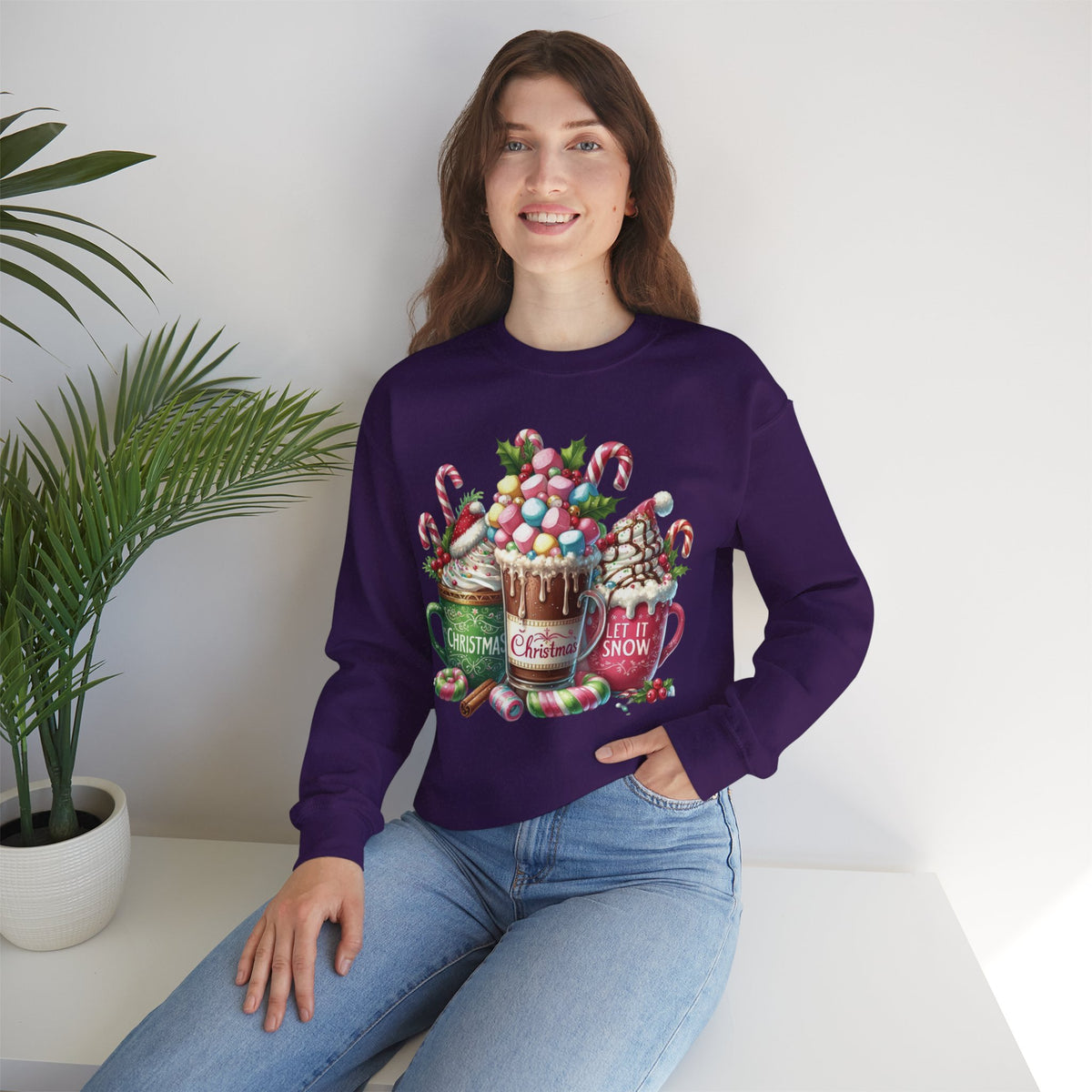 Hot Chocolate Mugs Christmas Hot Cocoa – Gildan Heavy Blend | Trendy Women’s Soft Sweatshirt. Direct to Garment. Printed & Shipped in the USA. Unisex Sizes.