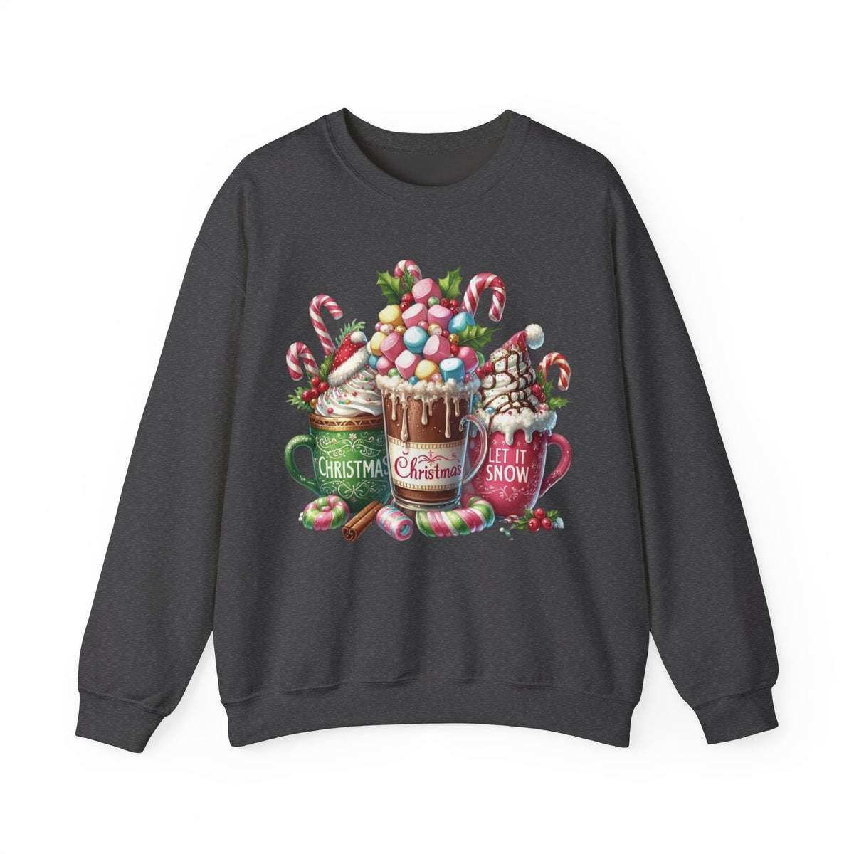 Hot Chocolate Mugs Christmas Hot Cocoa – Gildan Heavy Blend | Trendy Women’s Soft Sweatshirt. Direct to Garment. Printed & Shipped in the USA. Unisex Sizes.