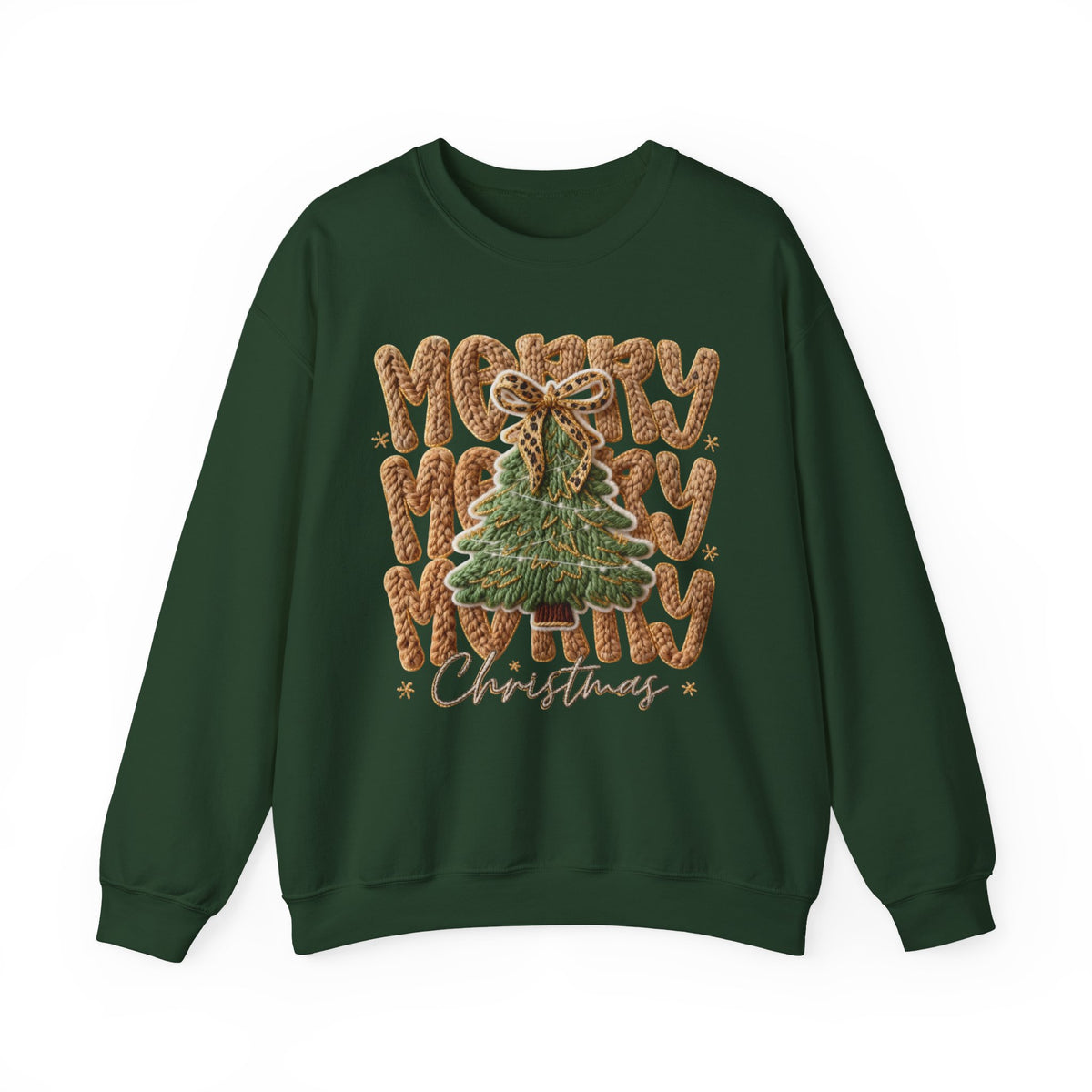 Merry Merry Merry Christmas, Faux Latch Hook Yarn – Gildan Heavy Blend | Trendy Women’s Soft Sweatshirt. Direct to Garment. Printed & Shipped in the USA. Unisex Sizes.