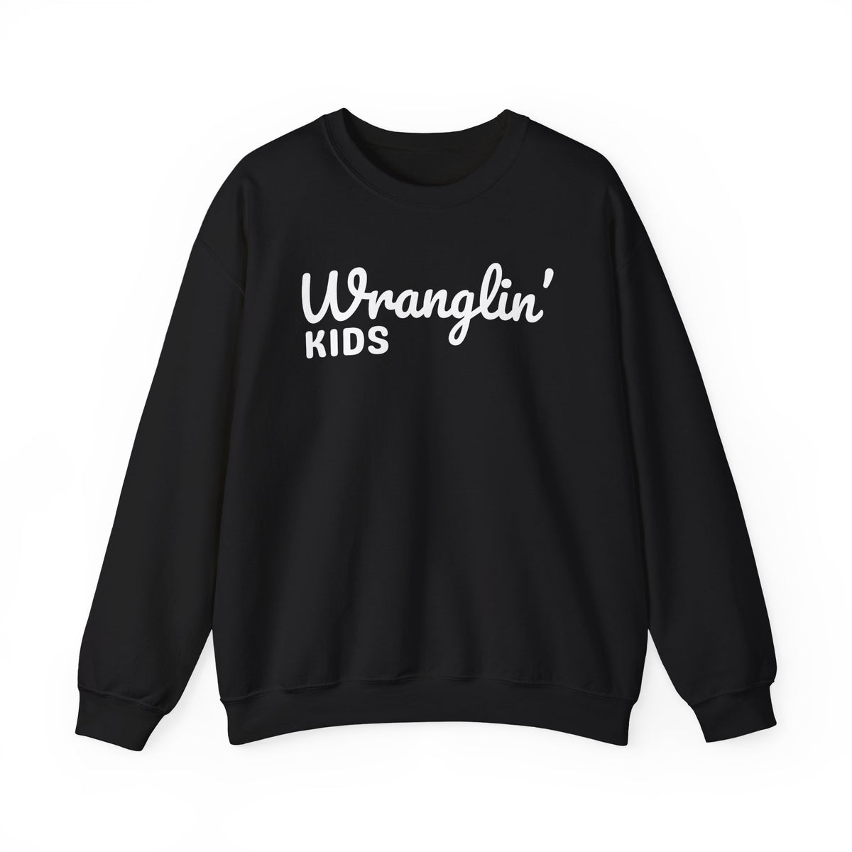 Wranglin' Kids Funny Mom Dad – Gildan Heavy Blend | Trendy Women’s and Men's Soft Sweatshirt. Direct to Garment. Printed & Shipped in the USA. Unisex Sizes.