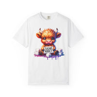 Sugar Addict Highland Cow - Comfort Colors | Trendy Women's T-Shirt. Direct to Garment. Printed & Shipped in the USA. Unisex Sizes.
