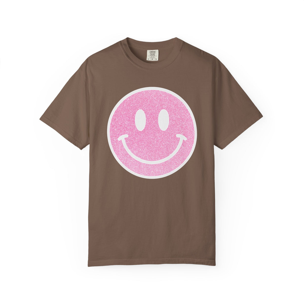 Faux Glitter Smiley - Comfort Colors | Trendy Women's T-Shirt. Direct to Garment. Printed & Shipped in the USA. Unisex Sizes.