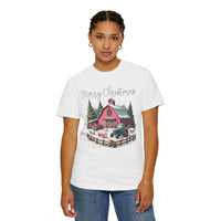 Merry Christmas Pink Barn Farm Animals - Comfort Colors | Trendy Women's T-Shirt. Direct to Garment. Printed & Shipped in the USA. Unisex Sizes.