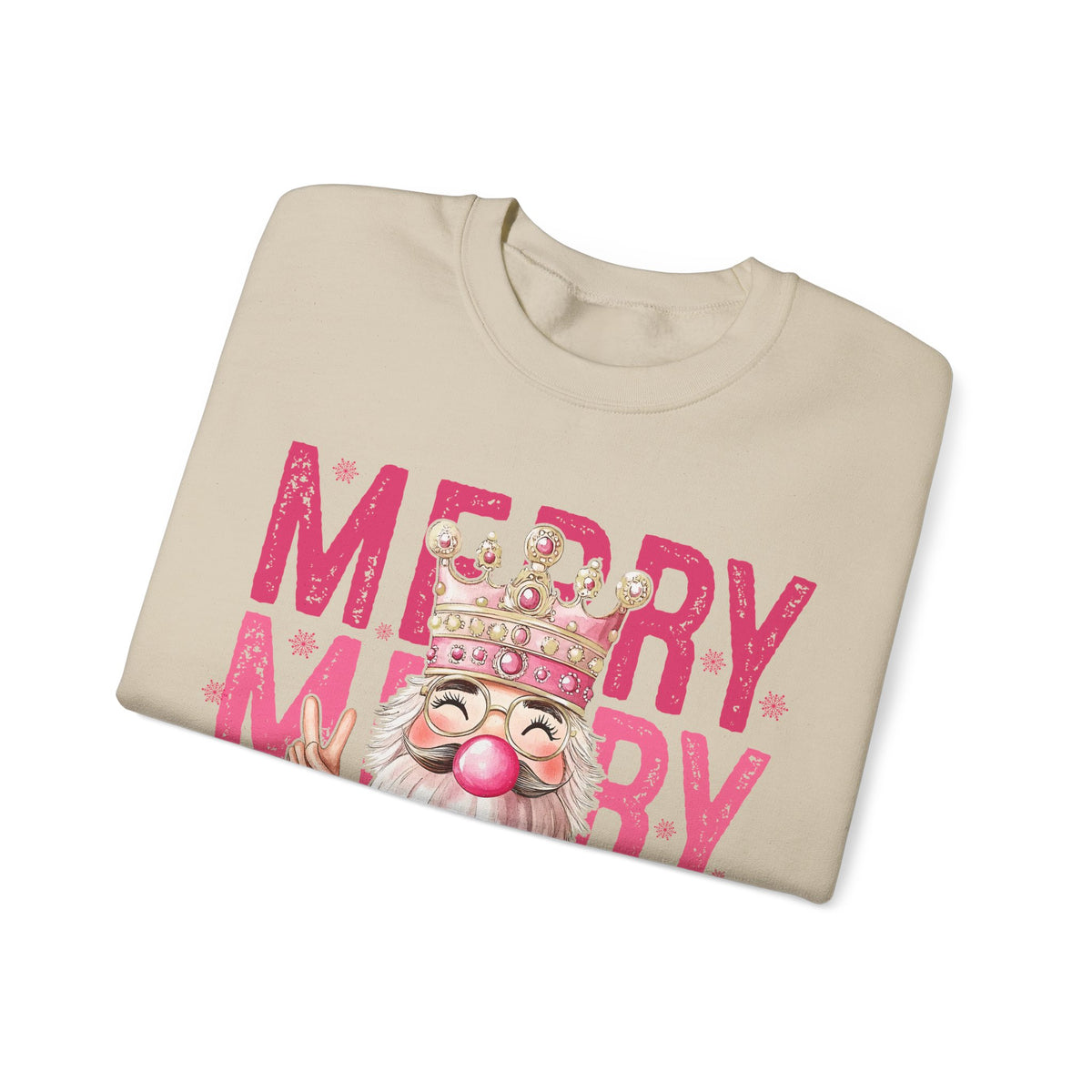 Merry Christmas - Cute Pink Bubblegum Nutcracker – Gildan Heavy Blend | Trendy Women’s Soft Sweatshirt. Direct to Garment. Printed & Shipped in the USA. Unisex Sizes.