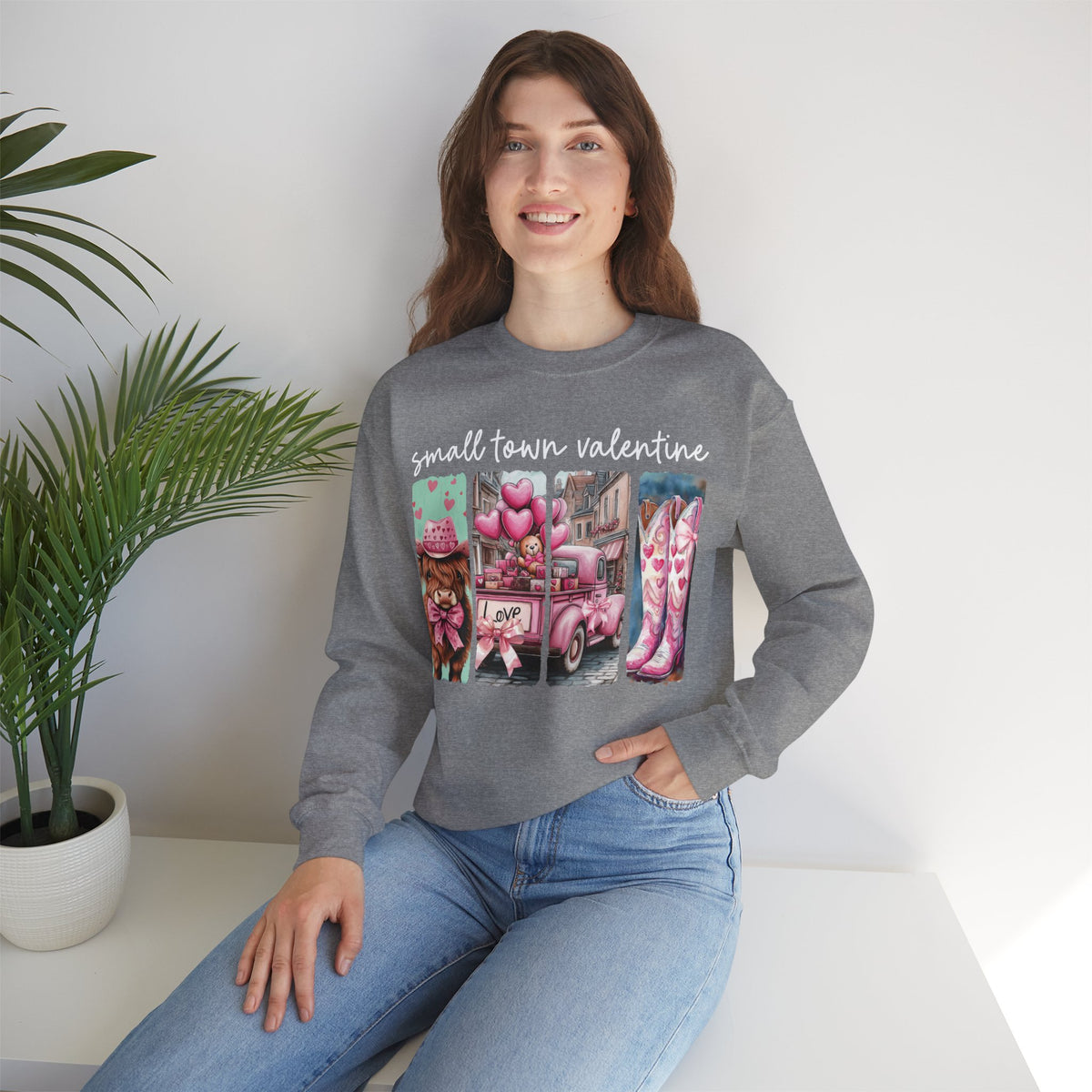 Small Town Valentine – Gildan Heavy Blend | Trendy Women’s Soft Sweatshirt. Direct to Garment. Printed & Shipped in the USA. Unisex Sizes.