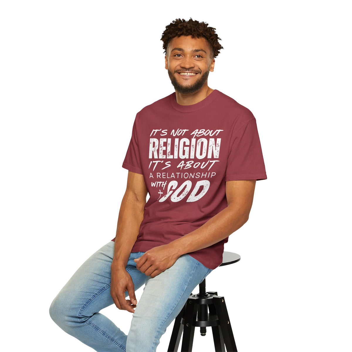 It's Not About Religion, It's About a Relationship with God - Comfort Colors | Trendy Men's and Women's T-Shirt. Direct to Garment. Printed & Shipped in the USA. Unisex Sizes.