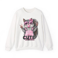 Cute But Feral, Squirrel in Pink Bibs – Gildan Heavy Blend | Trendy Women’s Soft Sweatshirt. Direct to Garment. Printed & Shipped in the USA. Unisex Sizes.