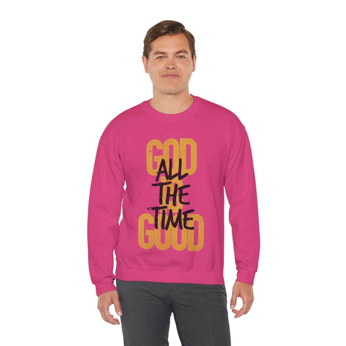God is Good All The Time – Gildan Heavy Blend | Trendy Women’s and Women's Soft Sweatshirt. Direct to Garment. Printed & Shipped in the USA. Unisex Sizes.