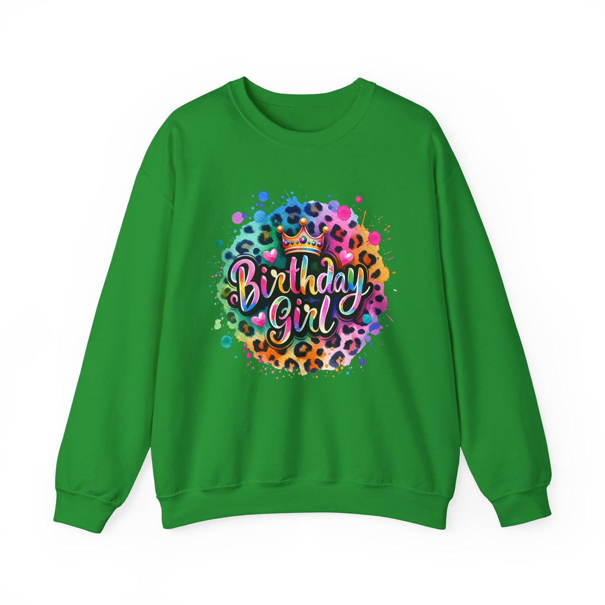 Birthday Girl, Neon Leopard – Gildan Heavy Blend | Trendy Women’s Soft Sweatshirt. Direct to Garment. Printed & Shipped in the USA. Unisex Sizes.