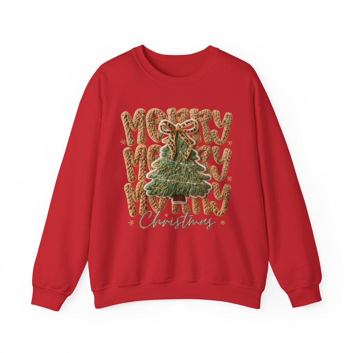 Merry Merry Merry Christmas, Faux Latch Hook Yarn – Gildan Heavy Blend | Trendy Women’s Soft Sweatshirt. Direct to Garment. Printed & Shipped in the USA. Unisex Sizes.