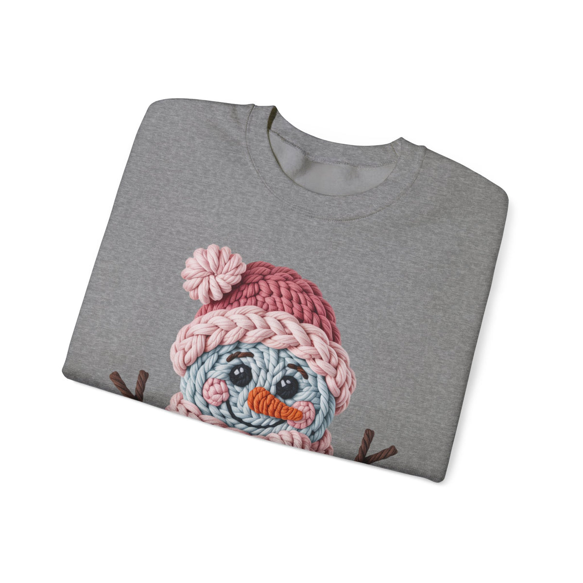 Cute Yarn Snowman - Pink Scarf Faux Yarn – Gildan Heavy Blend | Trendy Women’s Soft Sweatshirt. Direct to Garment. Printed & Shipped in the USA. Unisex Sizes.