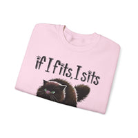 If I Fits I Sits, Cat in a Box – Gildan Heavy Blend | Trendy Women’s and Men's Soft Sweatshirt. Direct to Garment. Printed & Shipped in the USA. Unisex Sizes.
