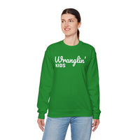 Wranglin' Kids Funny Mom Dad – Gildan Heavy Blend | Trendy Women’s and Men's Soft Sweatshirt. Direct to Garment. Printed & Shipped in the USA. Unisex Sizes.