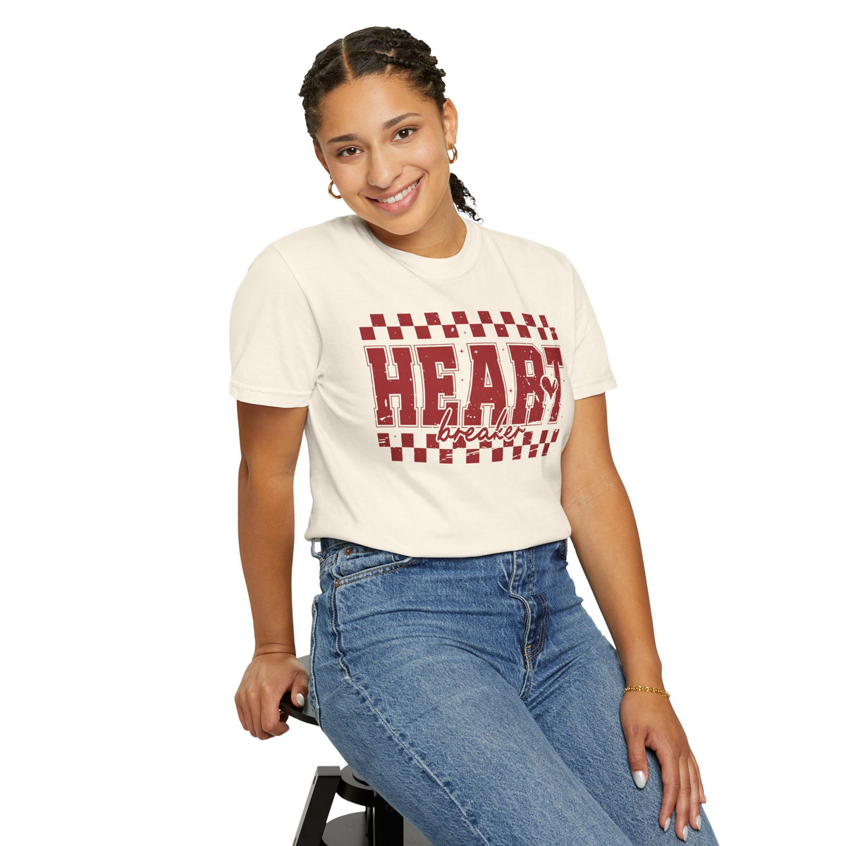Heart Breaker, Red Checkered Distressed - Comfort Colors | Trendy Women's T-Shirt. Direct to Garment. Printed & Shipped in the USA. Unisex Sizes.