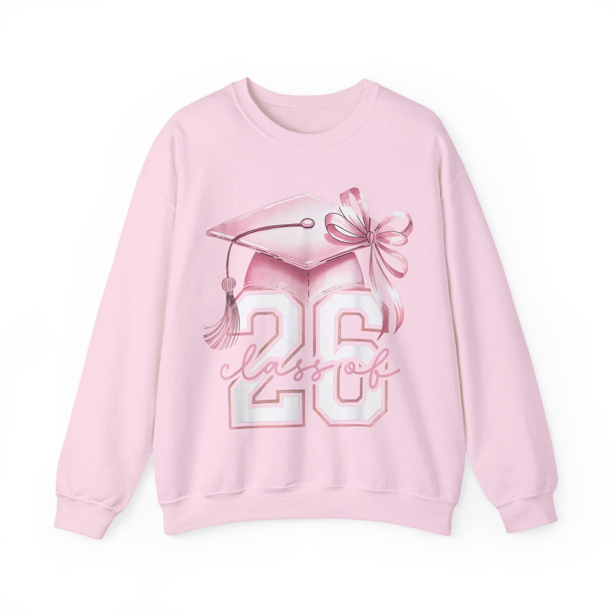 Pink Coquette, Class of 2026 Graduation Cap – Gildan Heavy Blend | Trendy Women’s Soft Sweatshirt. Direct to Garment. Printed & Shipped in the USA. Unisex Sizes.