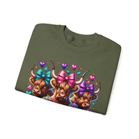 Cute Highland Cows Bingo Squad – Gildan Heavy Blend | Trendy Women’s Soft Sweatshirt. Direct to Garment. Printed & Shipped in the USA. Unisex Sizes.