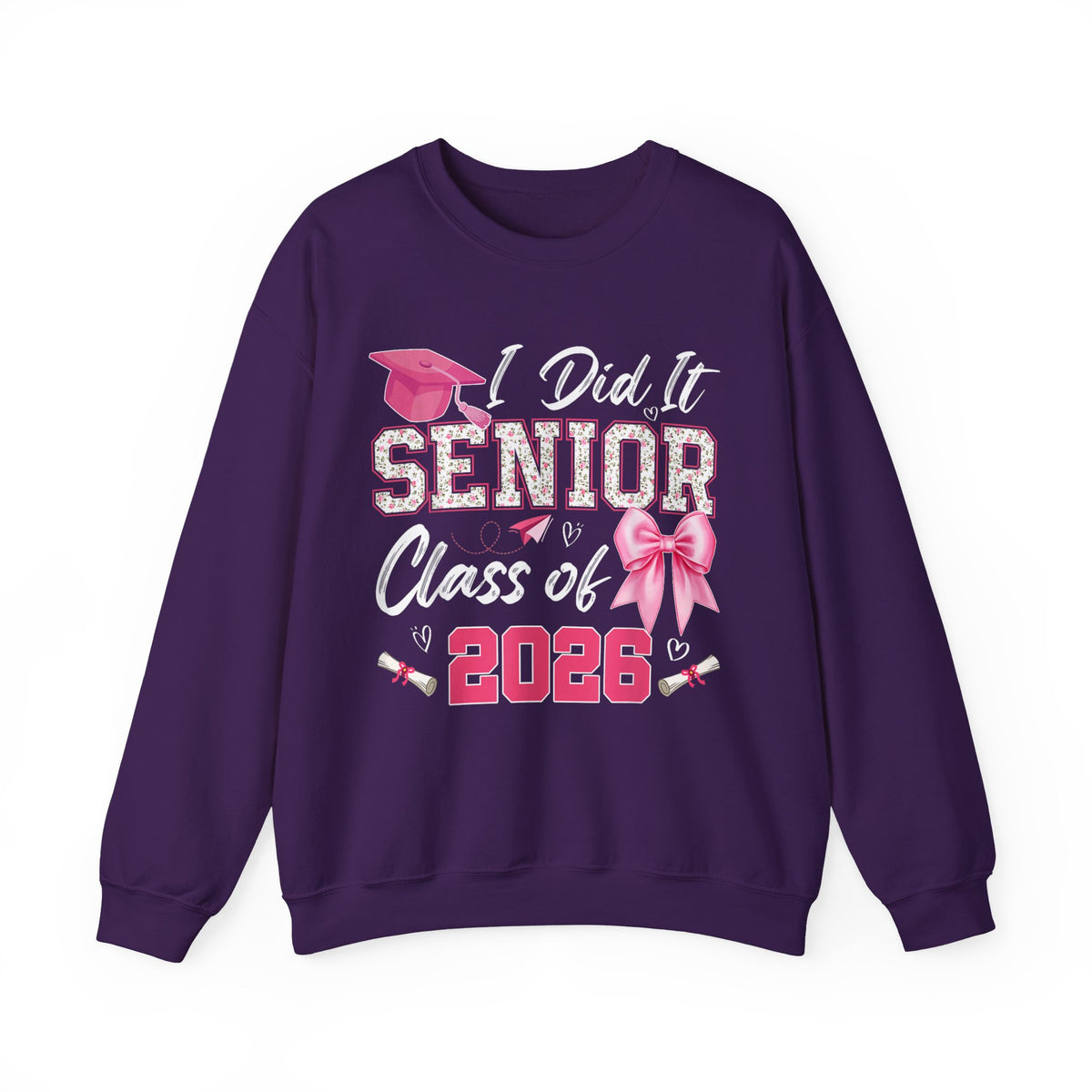 Class of 2026 I Did It Senior Coquette Bow Graduation – Gildan Heavy Blend | Trendy Women’s Soft Sweatshirt. Direct to Garment. Printed & Shipped in the USA. Unisex Sizes.
