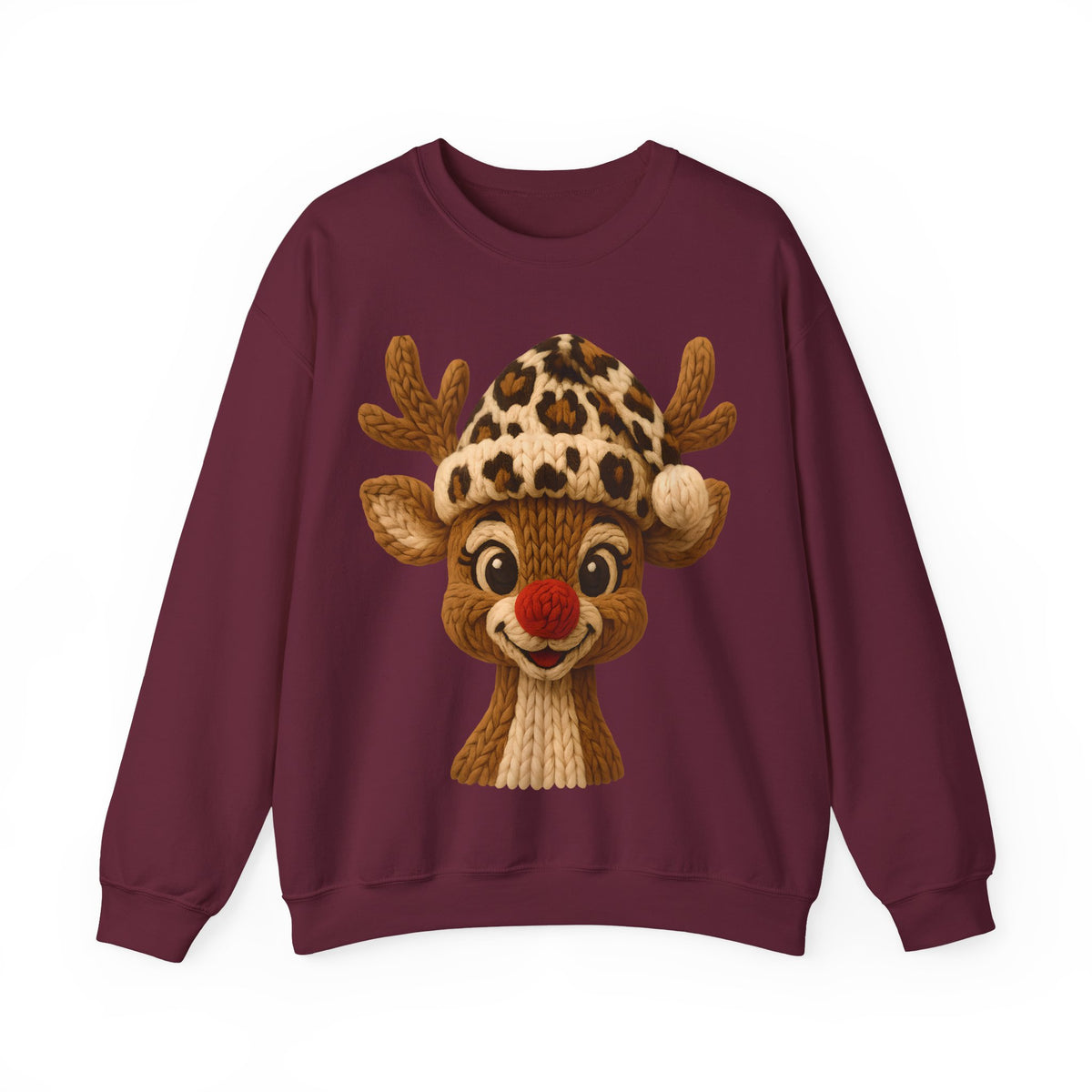 Rudolph Reindeer Leopard Santa Hat Christmas – Gildan Heavy Blend | Trendy Women’s Soft Sweatshirt. Direct to Garment. Printed & Shipped in the USA. Unisex Sizes.