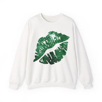 Green Faux Glitter Kiss – Gildan Heavy Blend | Trendy Women’s Soft Sweatshirt. Direct to Garment. Printed & Shipped in the USA. Unisex Sizes.
