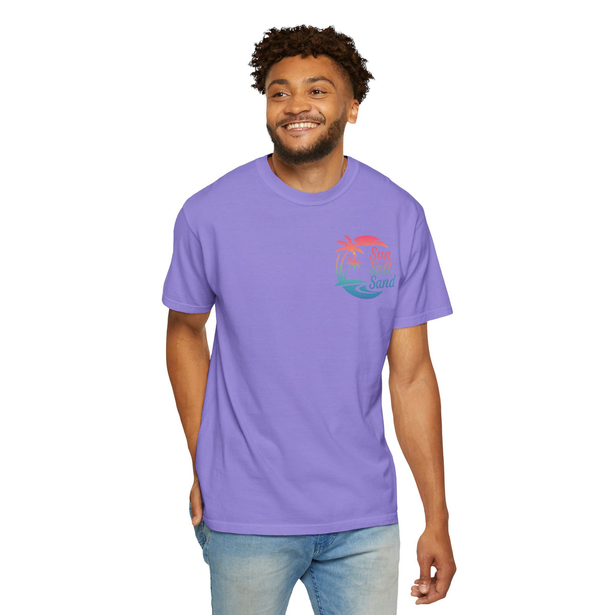 Sun Salt Sand, Beach Sunset - Front & Back Print - Comfort Colors | Trendy Women's and Men's T-Shirt. Direct to Garment. Printed & Shipped in the USA. Unisex Sizes.