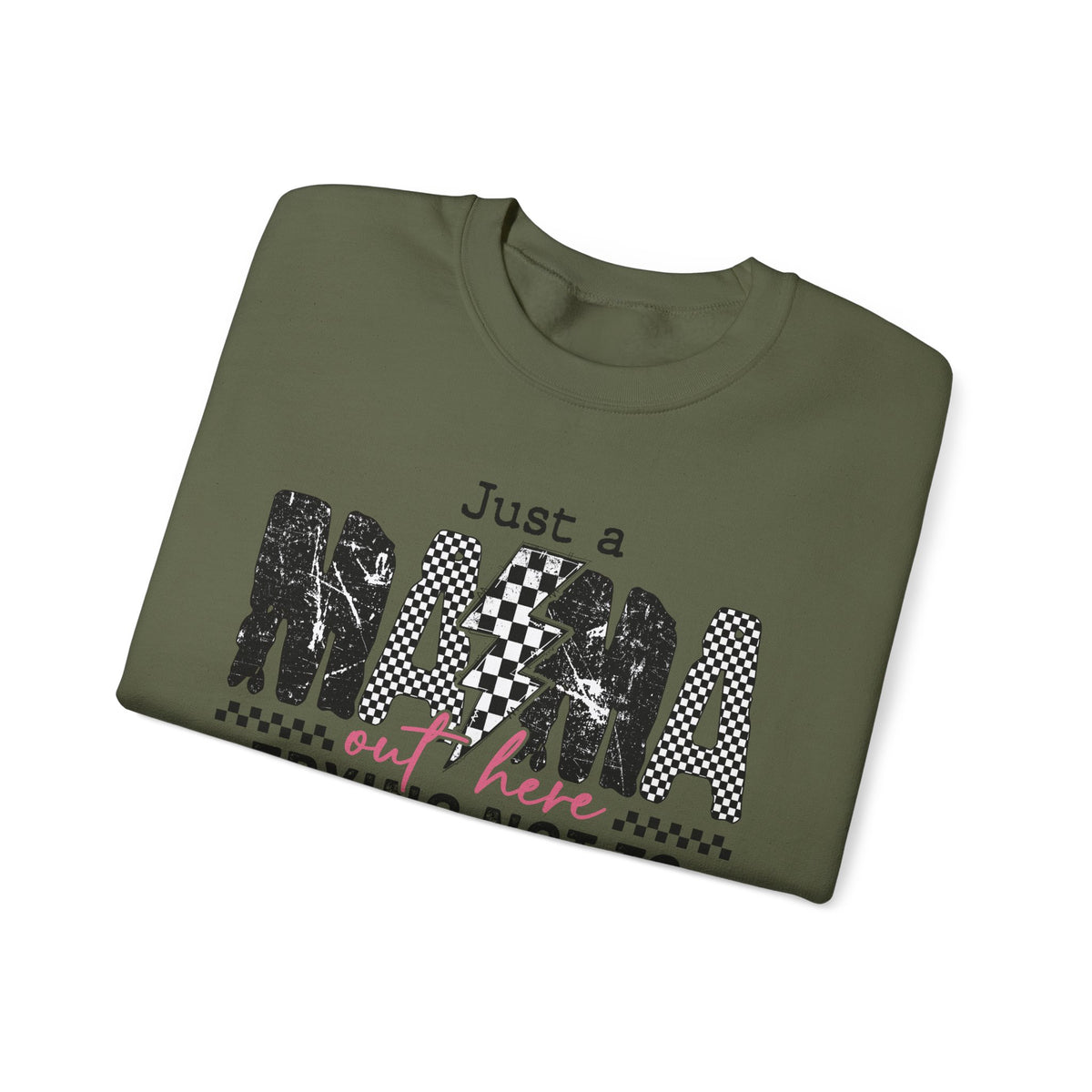 Just a Mama Out Here Trying Not To Raise Assholes – Gildan Heavy Blend | Trendy Women’s Soft Sweatshirt. Direct to Garment. Printed & Shipped in the USA. Unisex Sizes.