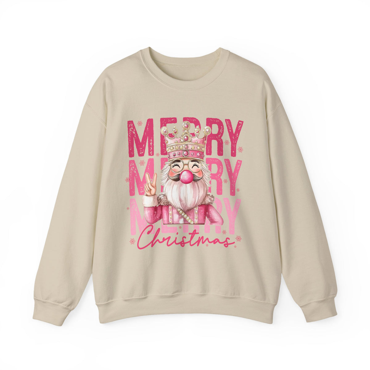 Merry Christmas - Cute Pink Bubblegum Nutcracker – Gildan Heavy Blend | Trendy Women’s Soft Sweatshirt. Direct to Garment. Printed & Shipped in the USA. Unisex Sizes.