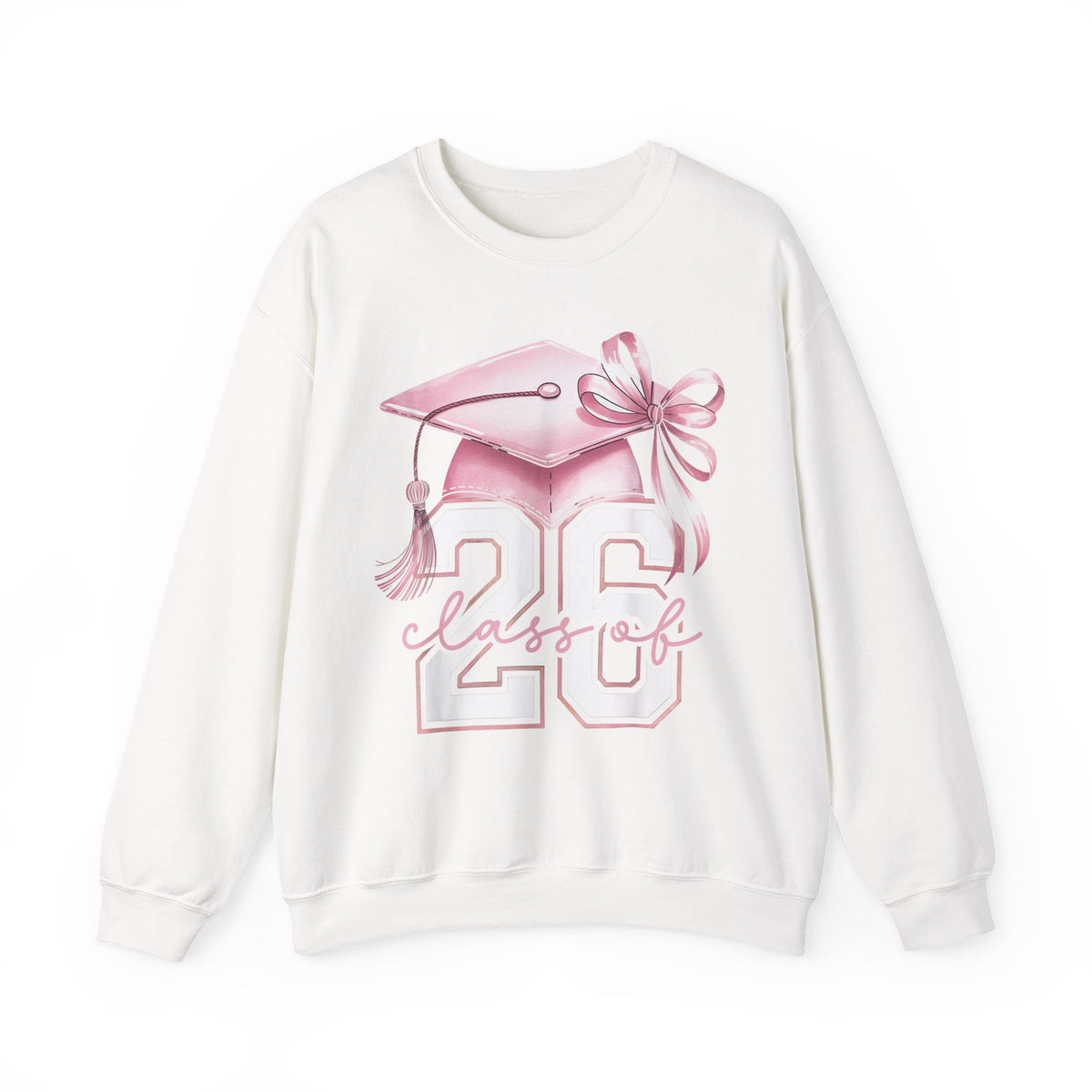Pink Coquette, Class of 2026 26 Graduation, Pink Cap – Gildan Heavy Blend | Trendy Women’s Soft Sweatshirt. Direct to Garment. Printed & Shipped in the USA. Unisex Sizes.