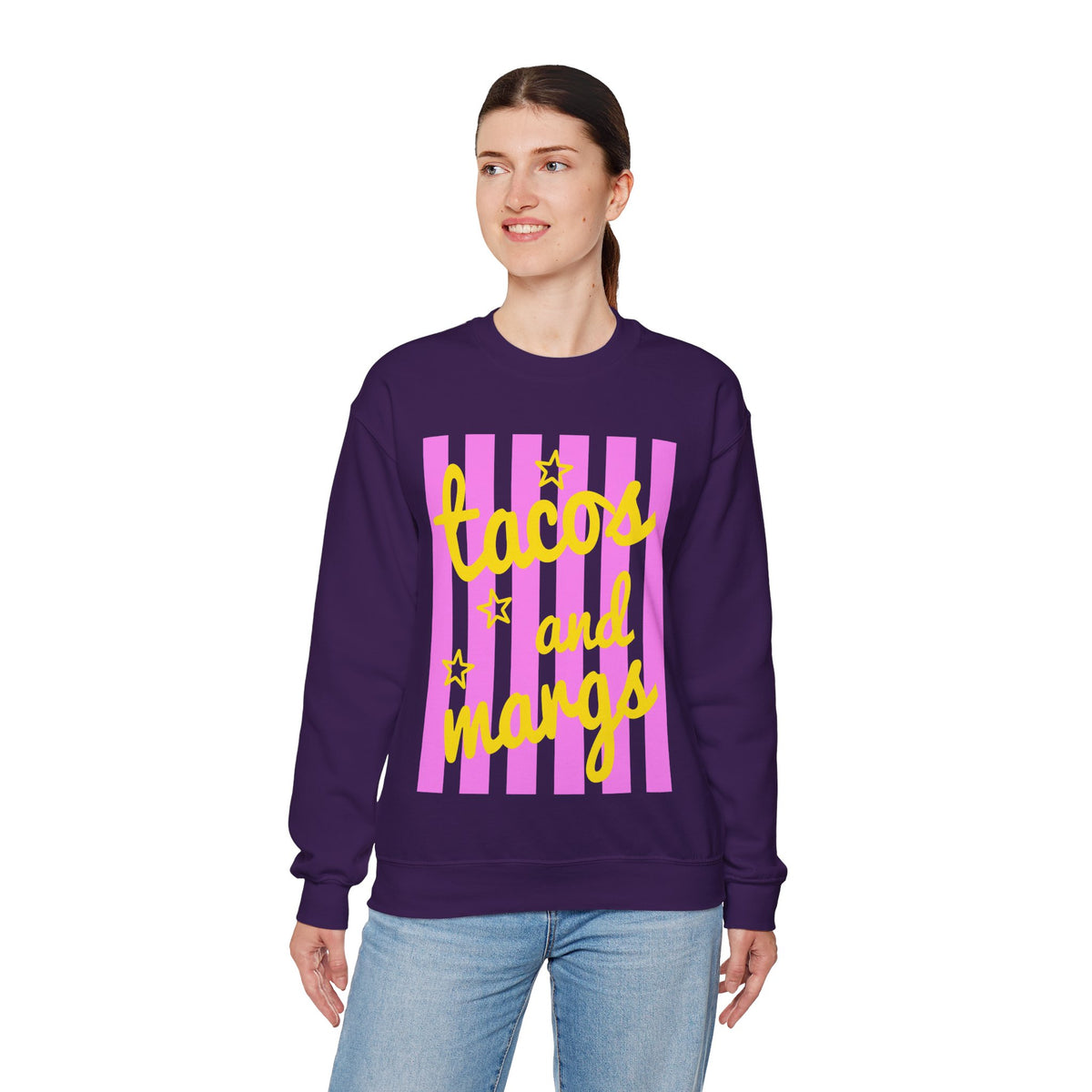 Tacos and Margs – Gildan Heavy Blend | Trendy Women’s Soft Sweatshirt. Direct to Garment. Printed & Shipped in the USA. Unisex Sizes.