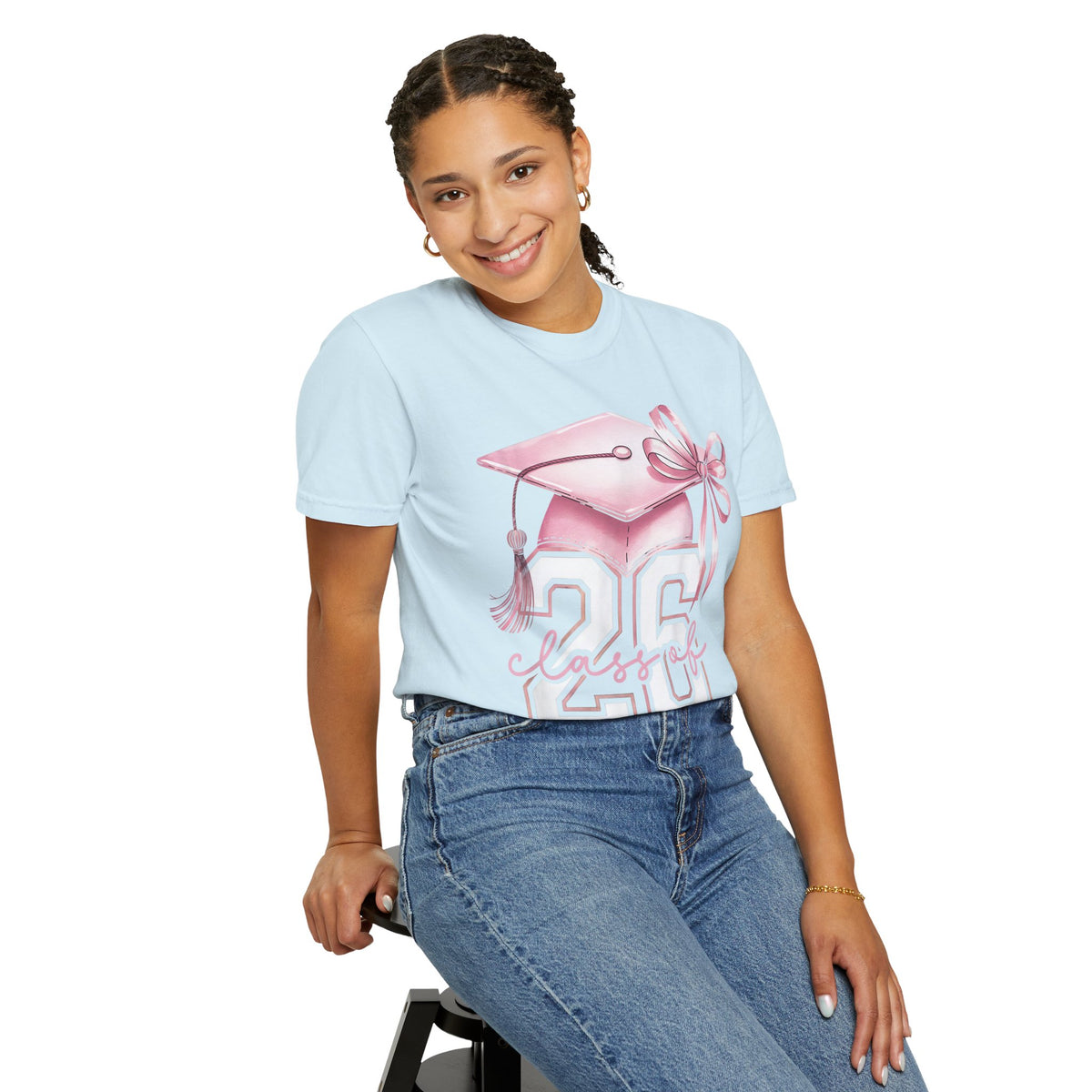 Pink Coquette, Class of 2026 Graduation Cap - Comfort Colors | Trendy Women's T-Shirt. Direct to Garment. Printed & Shipped in the USA. Unisex Sizes.