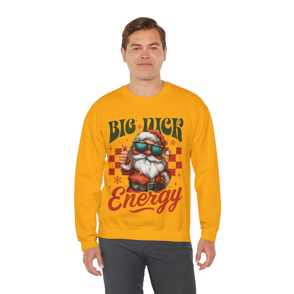 Big Nick Energy - Retro Santa Thumbs Up – Gildan Heavy Blend | Trendy Men's and Women’s Soft Sweatshirt. Direct to Garment. Printed & Shipped in the USA. Unisex Sizes.