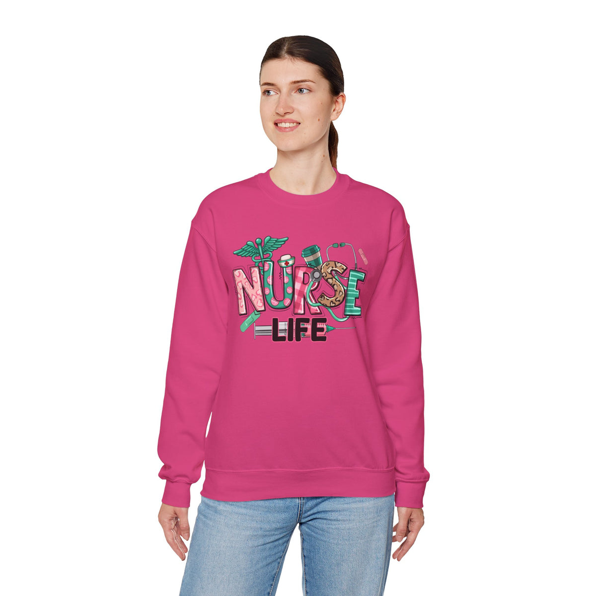 Nurse Life Cute Preppy Healthcare – Gildan Heavy Blend | Trendy Women’s Soft Sweatshirt. Direct to Garment. Printed & Shipped in the USA. Unisex Sizes.