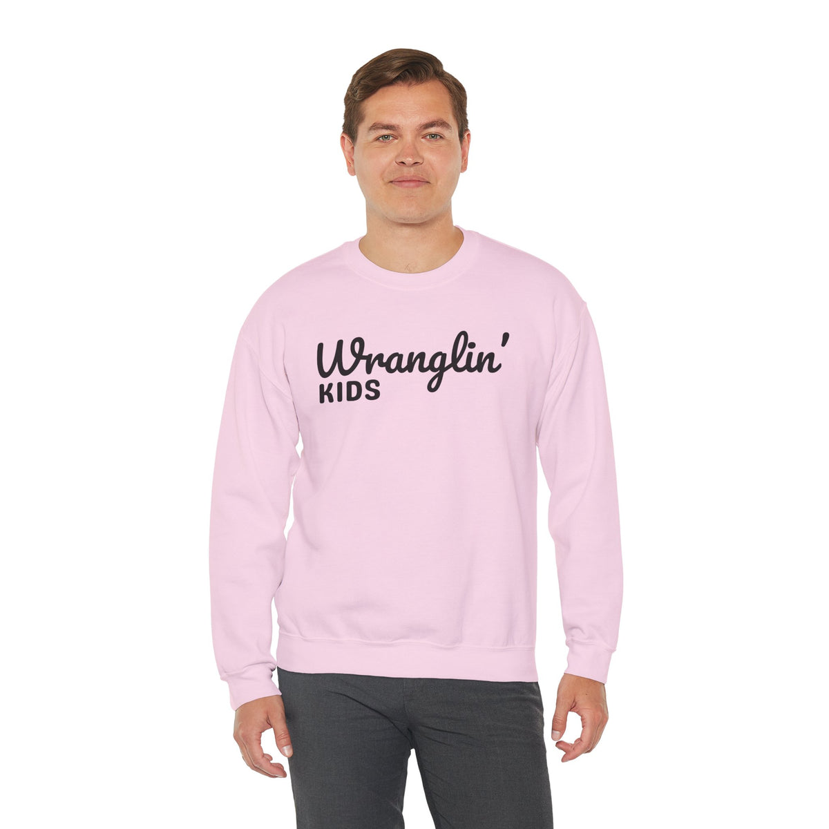 Wranglin' Kids Funny Mom Dad – Gildan Heavy Blend | Trendy Women’s and Men's Soft Sweatshirt. Direct to Garment. Printed & Shipped in the USA. Unisex Sizes.