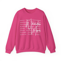 Wander More, Scenic Adventure Typography – Gildan Heavy Blend | Trendy Men's and Women’s Soft Sweatshirt. Direct to Garment. Printed & Shipped in the USA. Unisex Sizes.