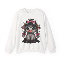 Cute Highland Cow 'Hot Mess' In Braids – Gildan Heavy Blend | Trendy Women’s Soft Sweatshirt. Direct to Garment. Printed & Shipped in the USA. Unisex Sizes.