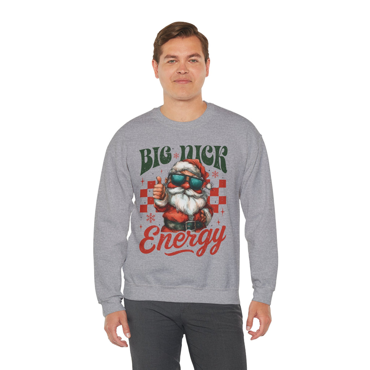 Big Nick Energy - Retro Santa Thumbs Up – Gildan Heavy Blend | Trendy Men's and Women’s Soft Sweatshirt. Direct to Garment. Printed & Shipped in the USA. Unisex Sizes.