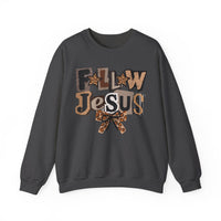 Follow Jesus, Patchwork – Gildan Heavy Blend | Trendy Women’s Soft Sweatshirt. Direct to Garment. Printed & Shipped in the USA. Unisex Sizes.