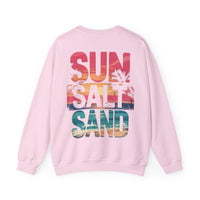 Sun Salt Sand, Beach Sunset - Front & Back Print – Gildan Heavy Blend | Trendy Women’s and Men's Soft Sweatshirt. Direct to Garment. Printed & Shipped in the USA. Unisex Sizes.